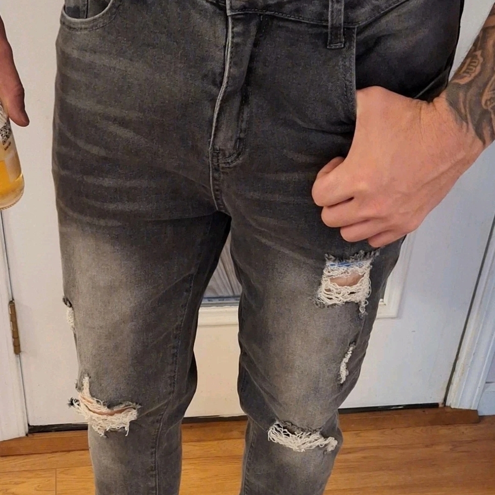 NFINITY Men's Black Distressed Skinny Jeans Size 34x32